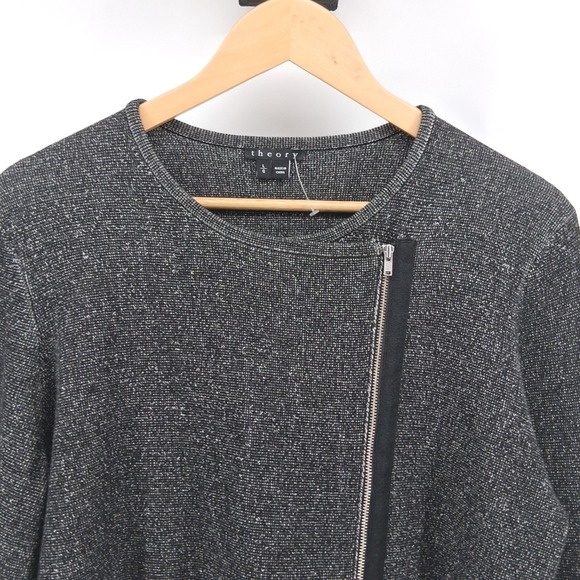 Theory Lioralee Prosecco Jacket Sz Large Gray Metallic Knit Asymmetric Zip‎ Moto - Picture 2 of 12